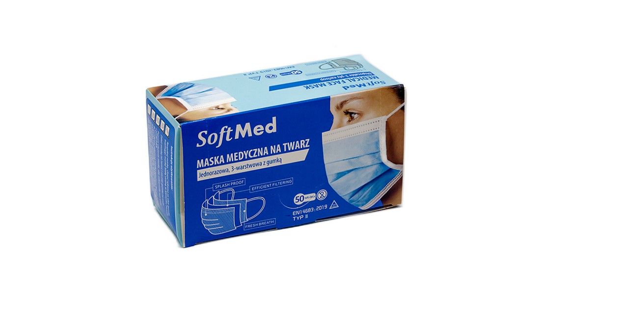 Mască chirurgicală albastră tip IIR 50pcs medicală, triplu stratificată, pe bandă elastică - Imagine 2
